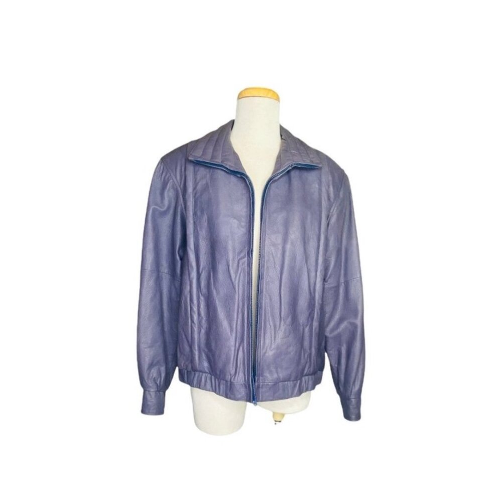 Vintage North Beach Bomber Leather San Francisco Purple Jacket Size 10